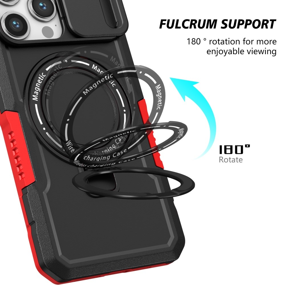 Military odolný kryt s MagSafe na iPhone 14 Pro Max - červený/černý
