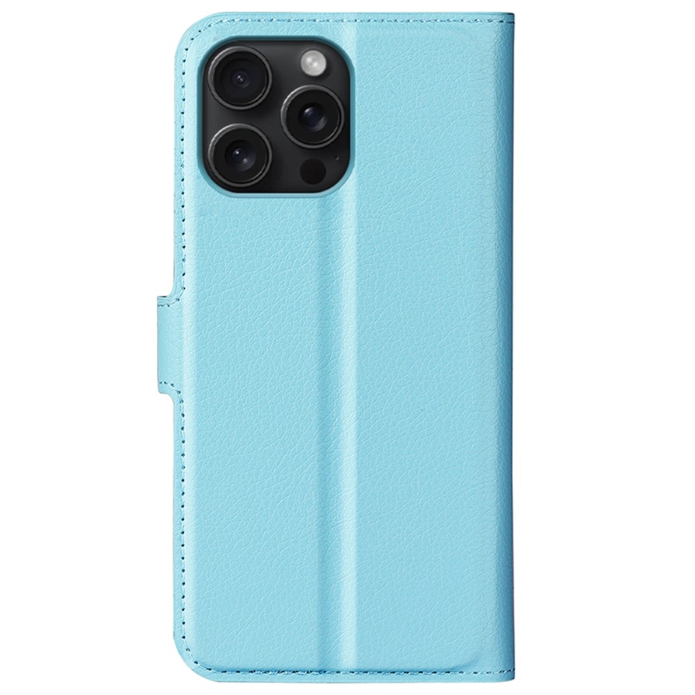 Litchi knížkové pouzdro na iPhone 16 Pro - modré