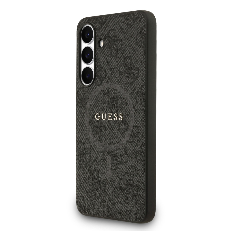 Guess PU Leather 4G Colored Ring MagSafe Zadní Kryt pro Samsung Galaxy S25 FE Black