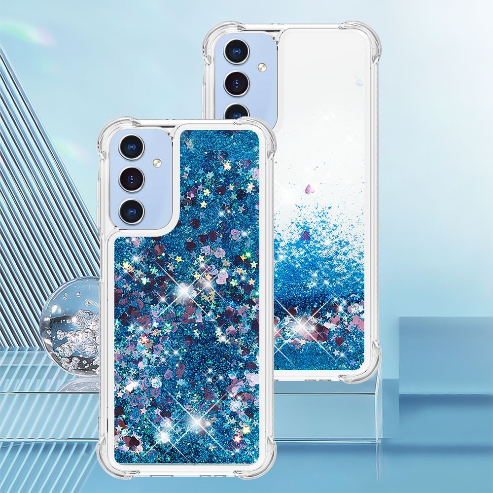 Glitter přesýpací gelový obal na Samsung Galaxy A26 5G - modrý/srdíčka