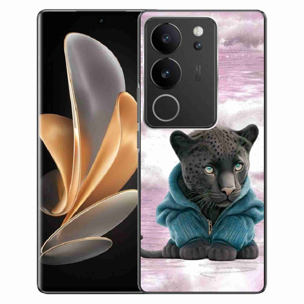 Gelový kryt mmCase na Vivo V29 5G - černý panter ve svetru