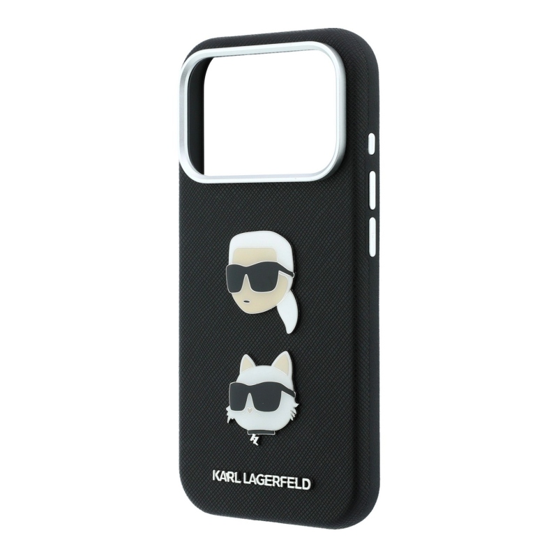 Karl Lagerfeld PU Semi Wrap Saffiano K&CH Heads Zadní Kryt pro iPhone 18 Pro Black