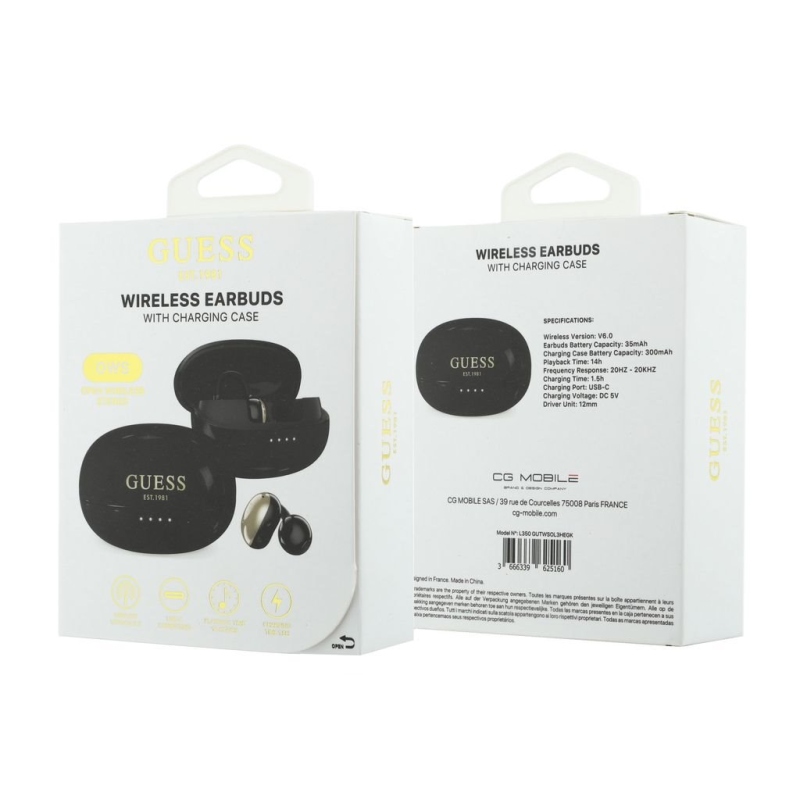 Guess Metallic Finish Classic Logo OWS Bezdrátová Sluchátka Black
