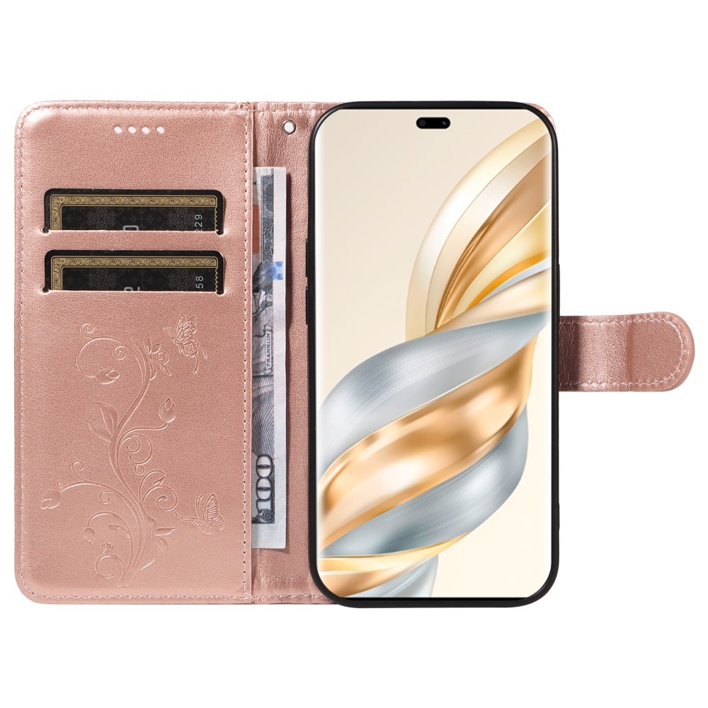 Flowers knížkové pouzdro na Honor Magic 7 Lite 5G - růžovozlaté