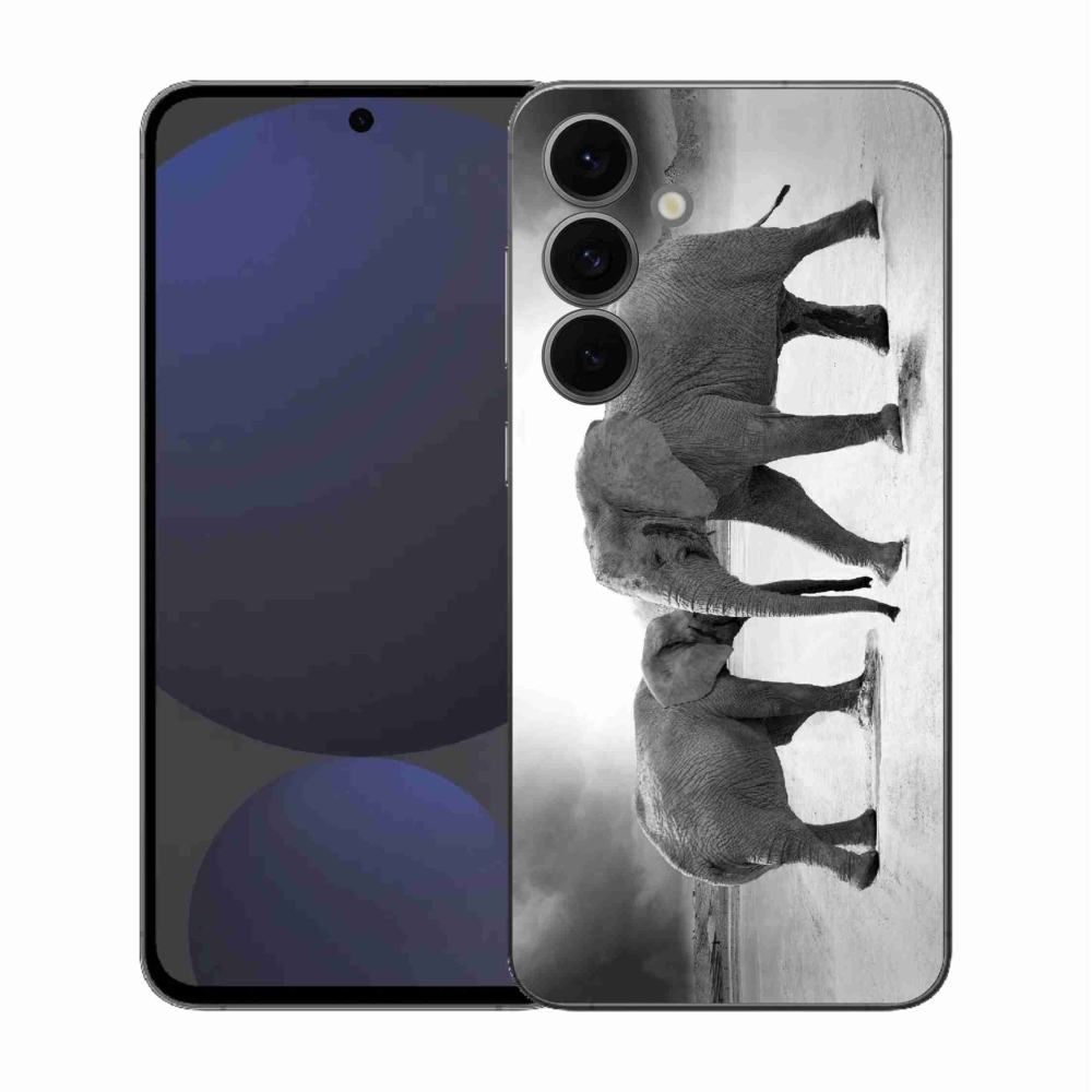 Gelový kryt mmCase na Samsung Galaxy S25 FE - černobílí sloni