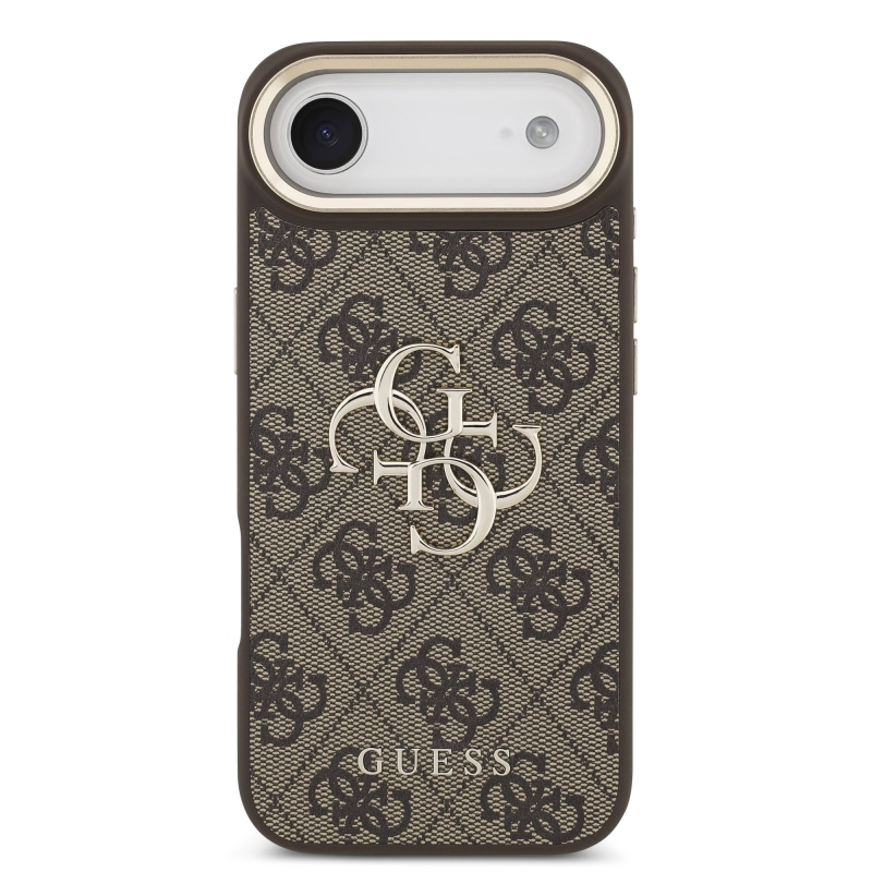 Guess PU Leather 4G Metal Logo Gold Frame Zadní Kryt pro iPhone Air Brown