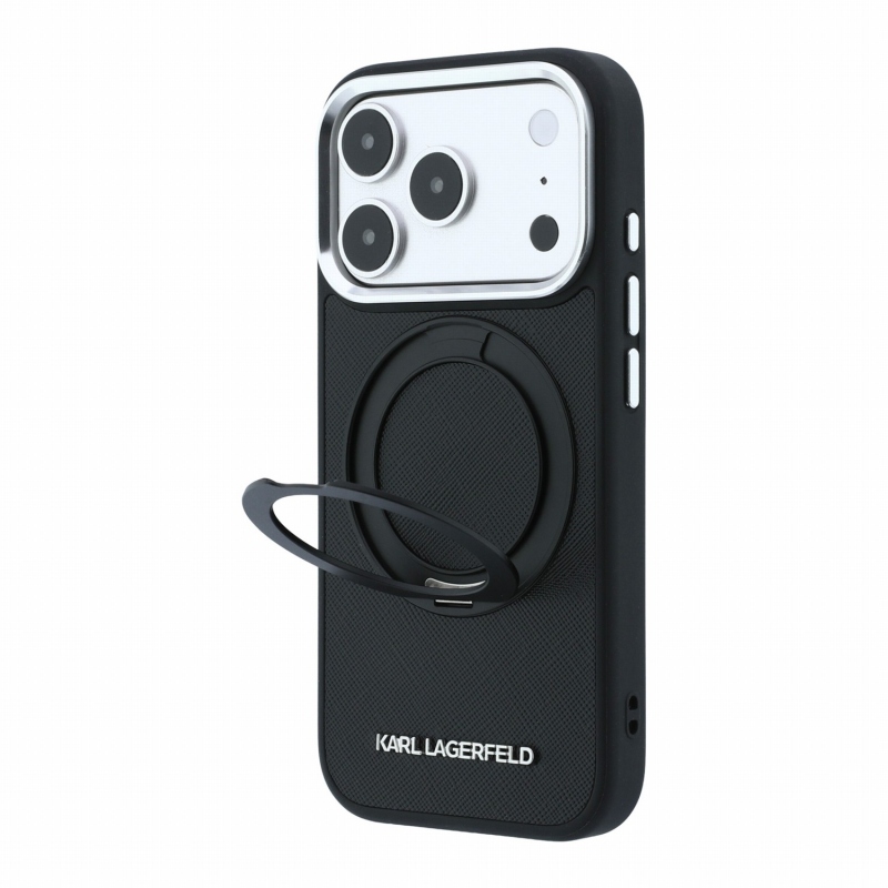 Karl Lagerfeld PU Saffiano Ring Stand MagSafe Zadní Kryt pro iPhone 18 Pro Black