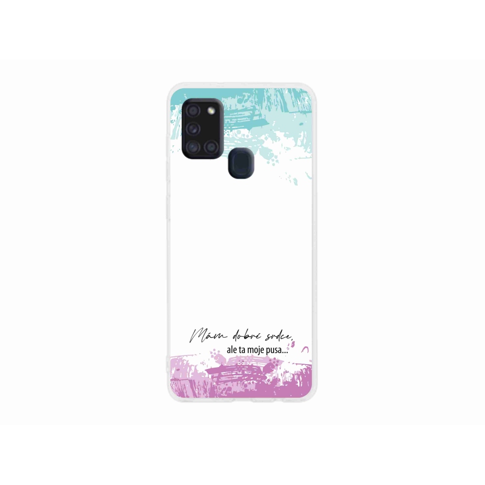 Gelový kryt mmCase na Samsung Galaxy A21s - vtipný text 3 bílé pozadí