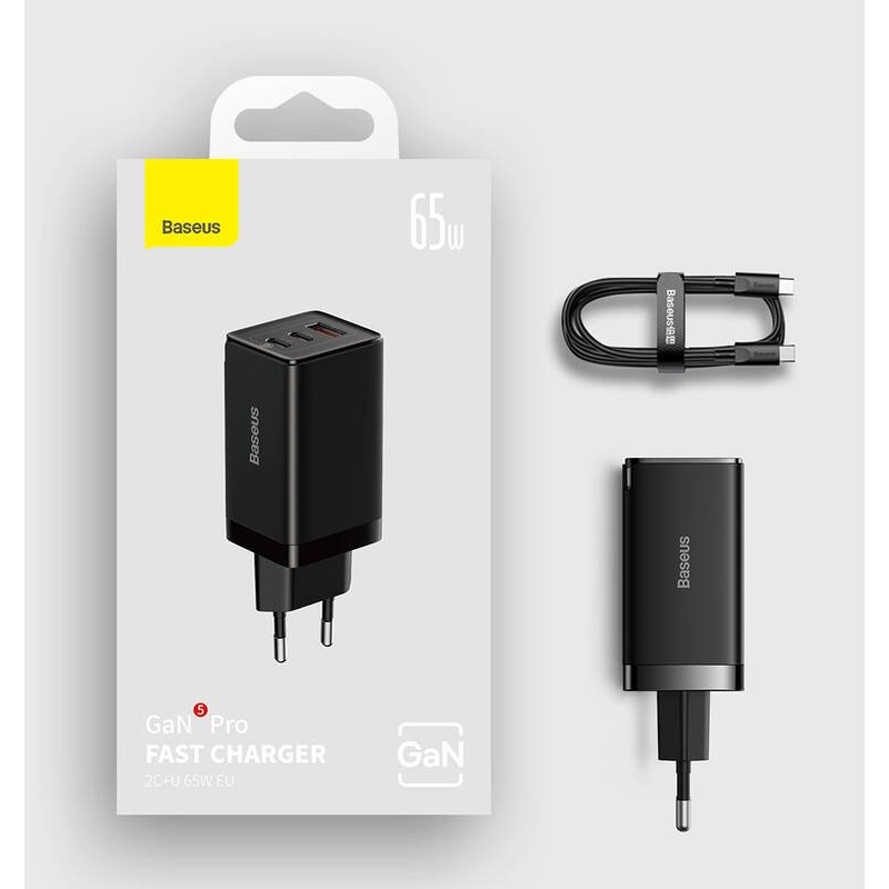 Baseus CCGP120201 GaN5 Pro Quick Nabíječka USB-A + 2x USB-C 65W Black