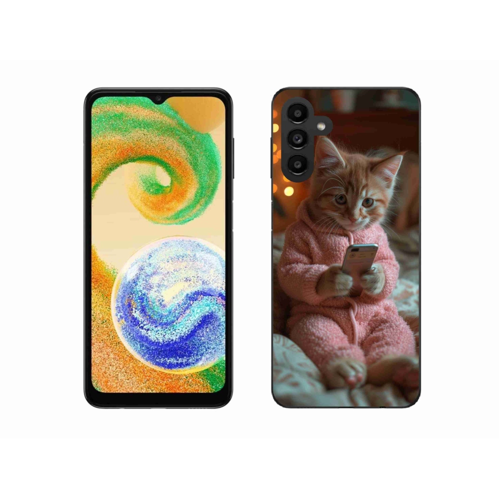Gelový kryt mmCase na Samsung Galaxy A04s (164.7x76.7x9.1mm) - kotě s mobilem
