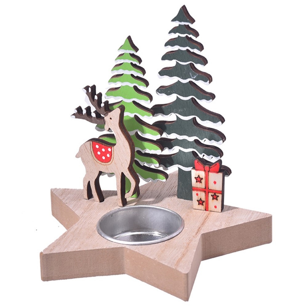 Dekorační vánoční svícen ze dřeva s postavou soba