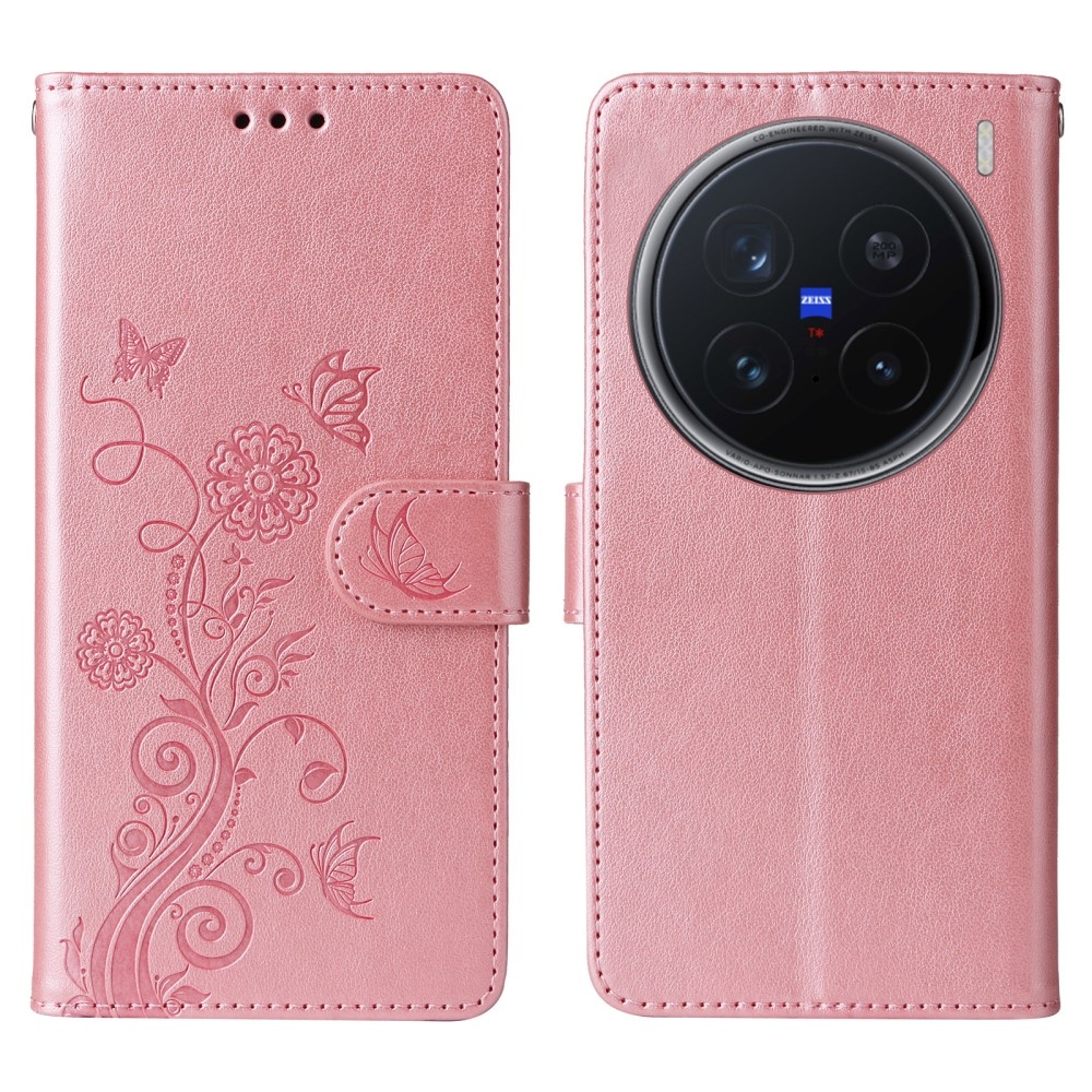 Flowery knížkové pouzdro na Vivo X200 Pro 5G - růžové