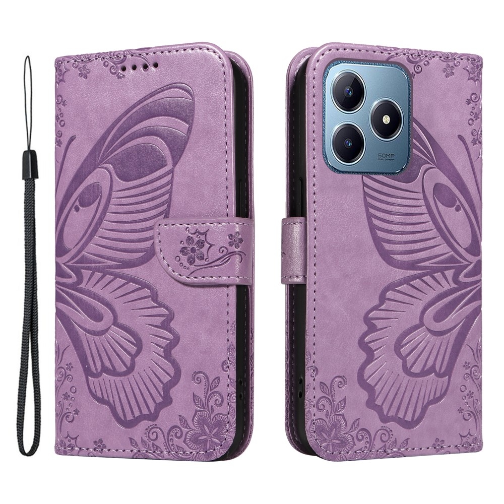 Floral Butterfly knížkové pouzdro na Realme C61/C63 - světlefialové