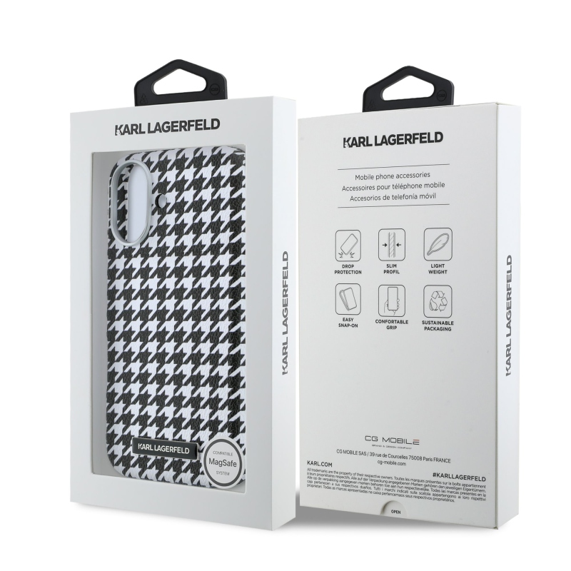 Karl Lagerfeld PU Houndstooth Resin Plate MagSafe Zadní Kryt pro iPhone 17 Black