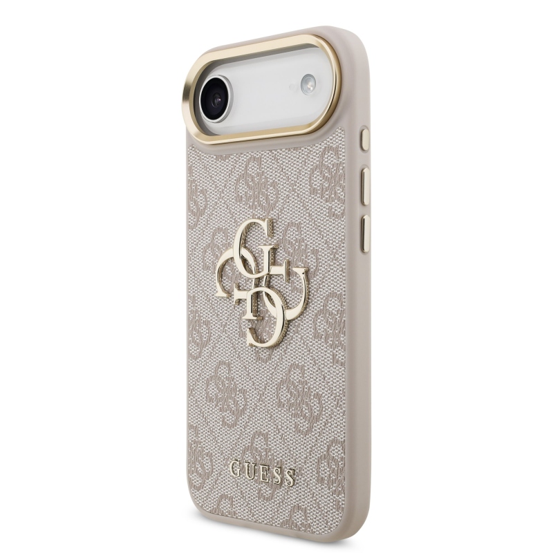 Guess PU Leather 4G Metal Logo Gold Frame Zadní Kryt pro iPhone Air Pink