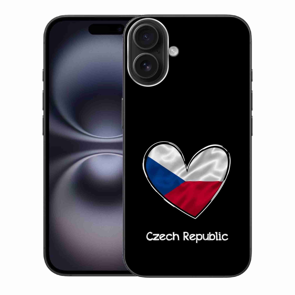 Gelový kryt mmCase na iPhone 16 Plus - vlajka srdce černé pozadí