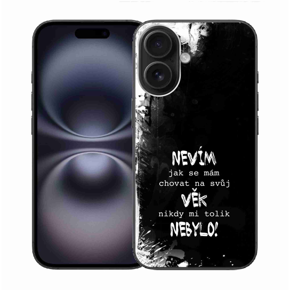 Gelový kryt mmCase na iPhone 16 - vtipný text 14 černé pozadí
