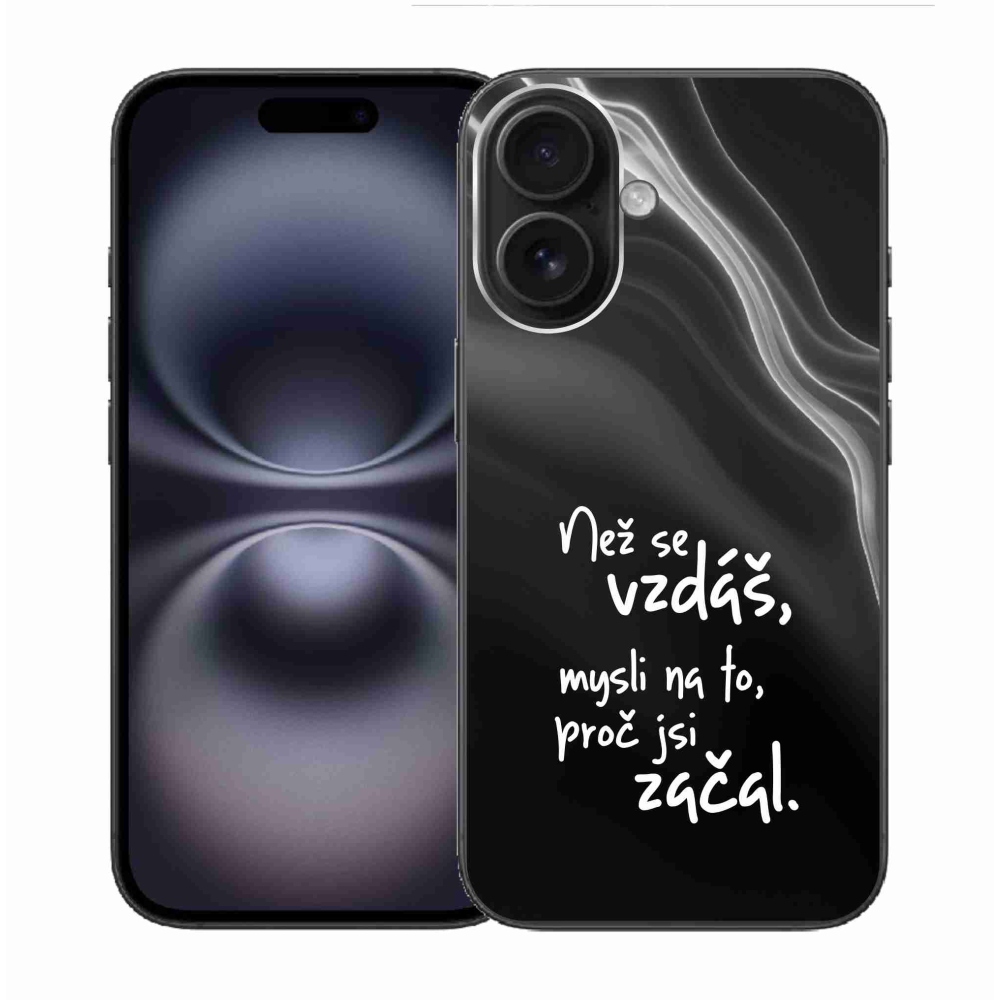 Gelový kryt mmCase na iPhone 16 - citát 2 černé pozadí