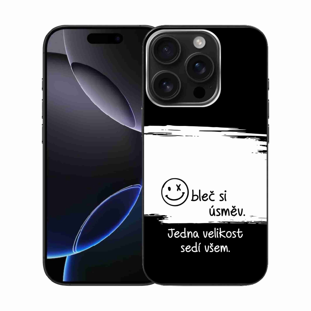 Gelový kryt mmCase na iPhone 16 Pro - vtipný text 8 bíločerné pozadí