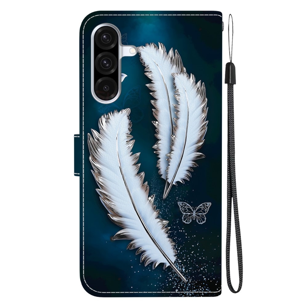 Versatile knížkové pouzdro na Samsung Galaxy A36 5G/A56 5G - bílá pírka