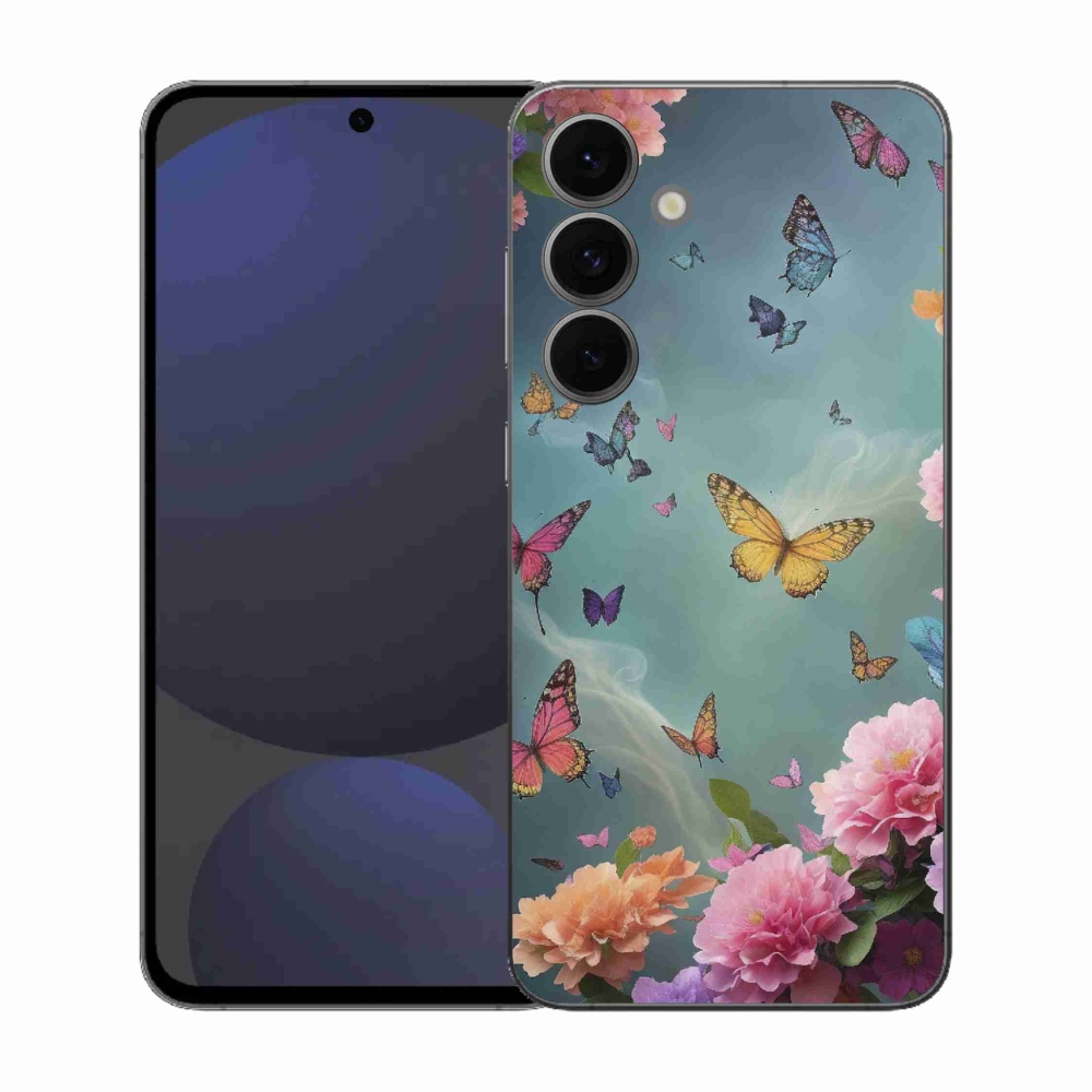 Gelový kryt mmCase na Samsung Galaxy S25 FE - barevné květy a motýli