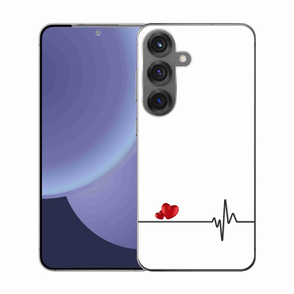 Gelový kryt mmCase na Samsung Galaxy S25 - srdce a tep bílé pozadí