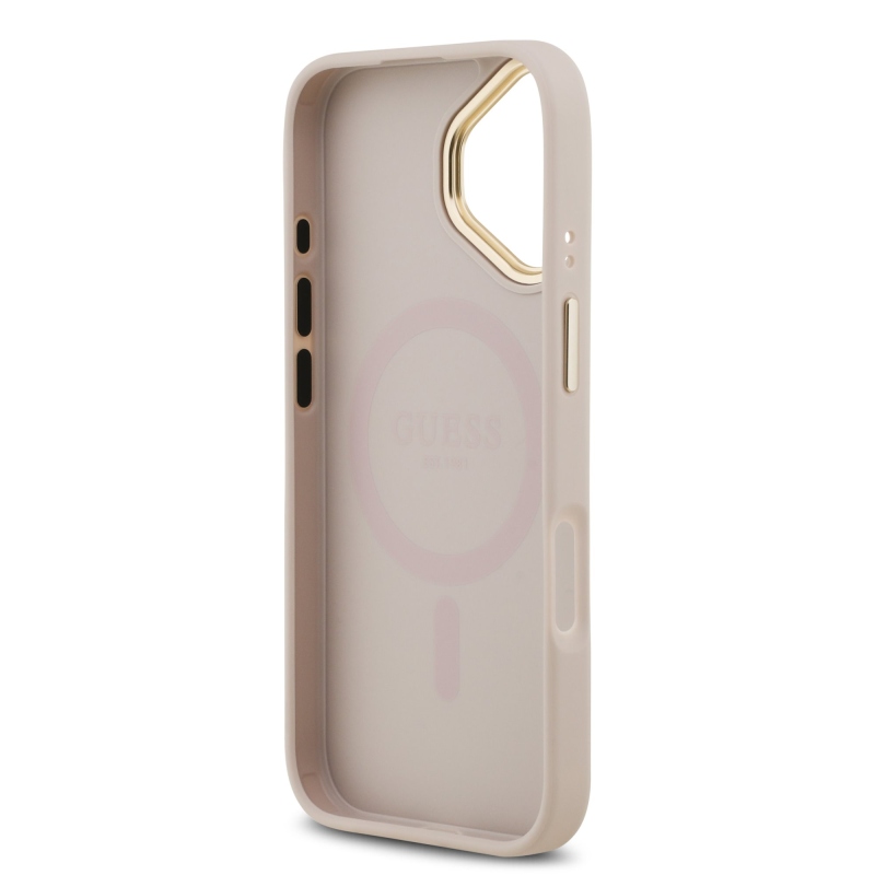 Guess PU Leather 4G Gold Frame MagSafe Zadní Kryt pro iPhone 17 Pink