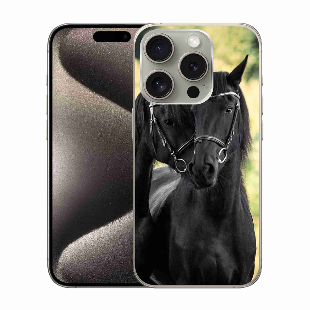 Gelový kryt mmCase na iPhone 15 Pro - dva černí koně