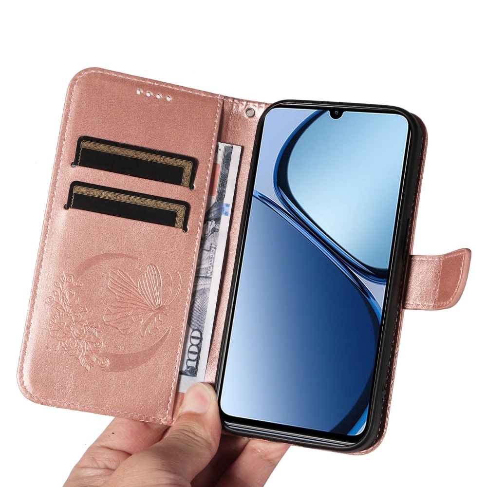 Floral Butterfly knížkové pouzdro na Realme C61/C63 - růžovozlaté