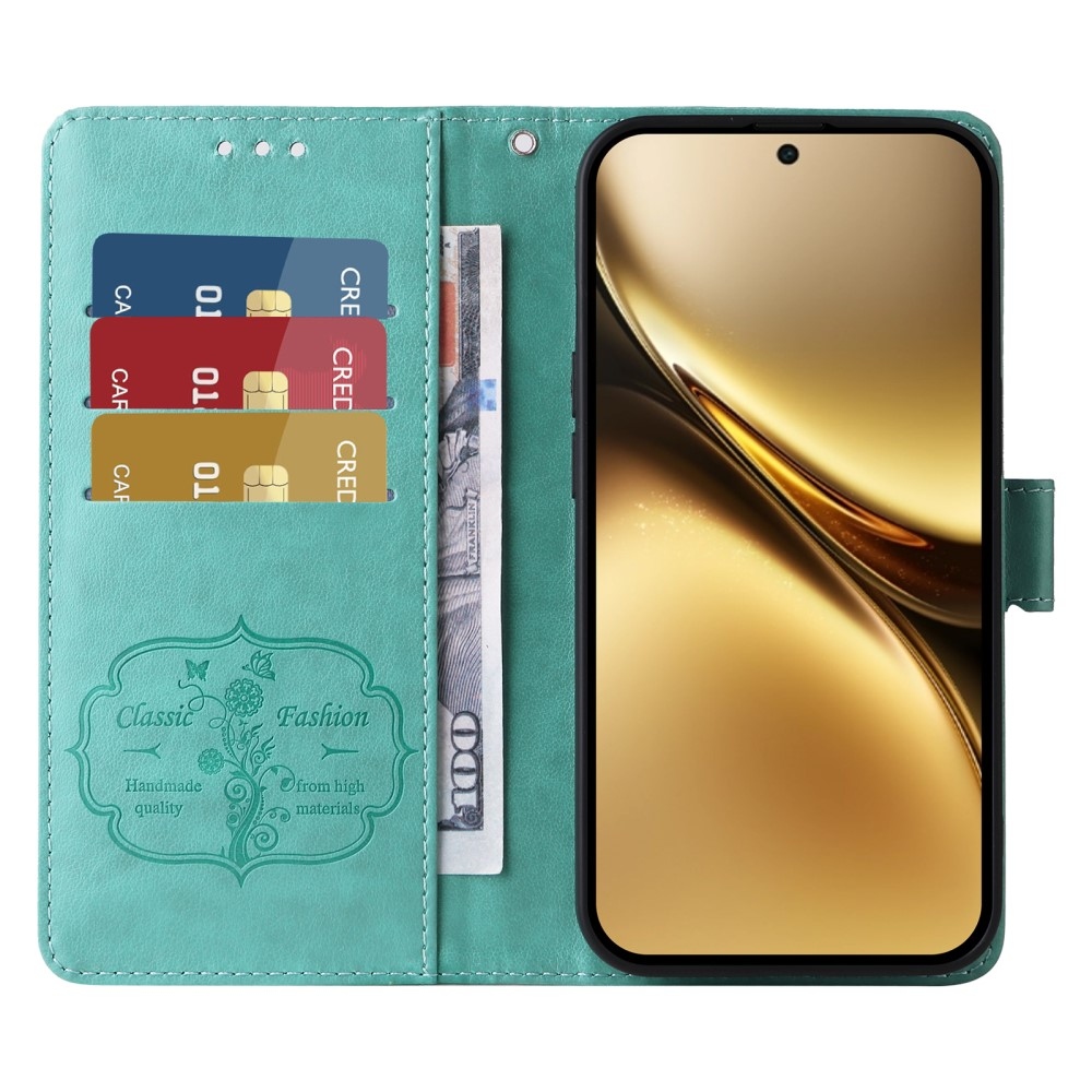 Flowery knížkové pouzdro na Vivo X200 Pro 5G - modrozelené
