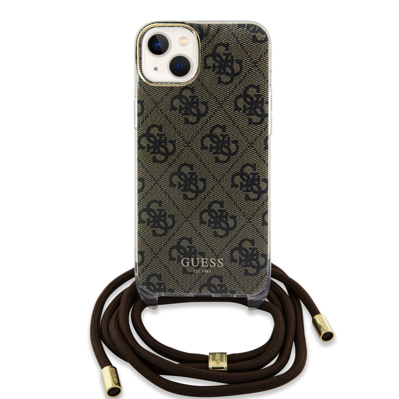 Guess IML 4G Printed Crossbody Popruh Zadní Kryt pro iPhone 15 Brown