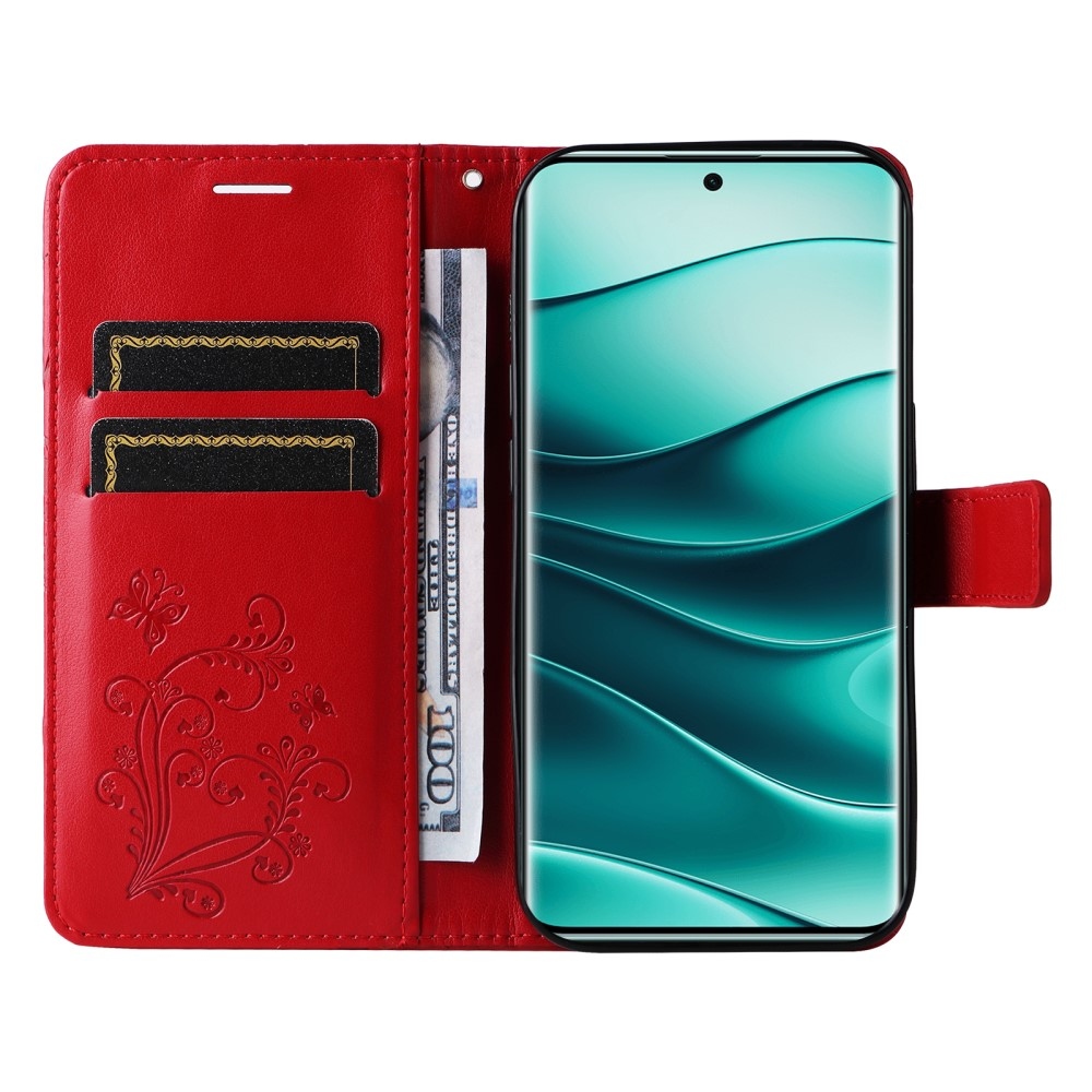 Big Butterfly knížkové pouzdro na Xiaomi Redmi Note 14 Pro 5G/Poco X7 5G/Note 14 Pro+ 5G - červené