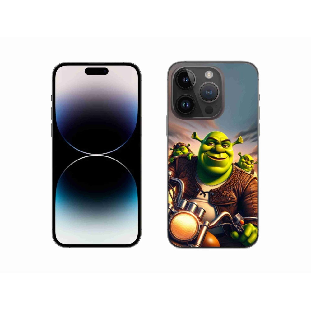 Gelový kryt mmCase na iPhone 14 Pro 6.1 - shrek na motorce