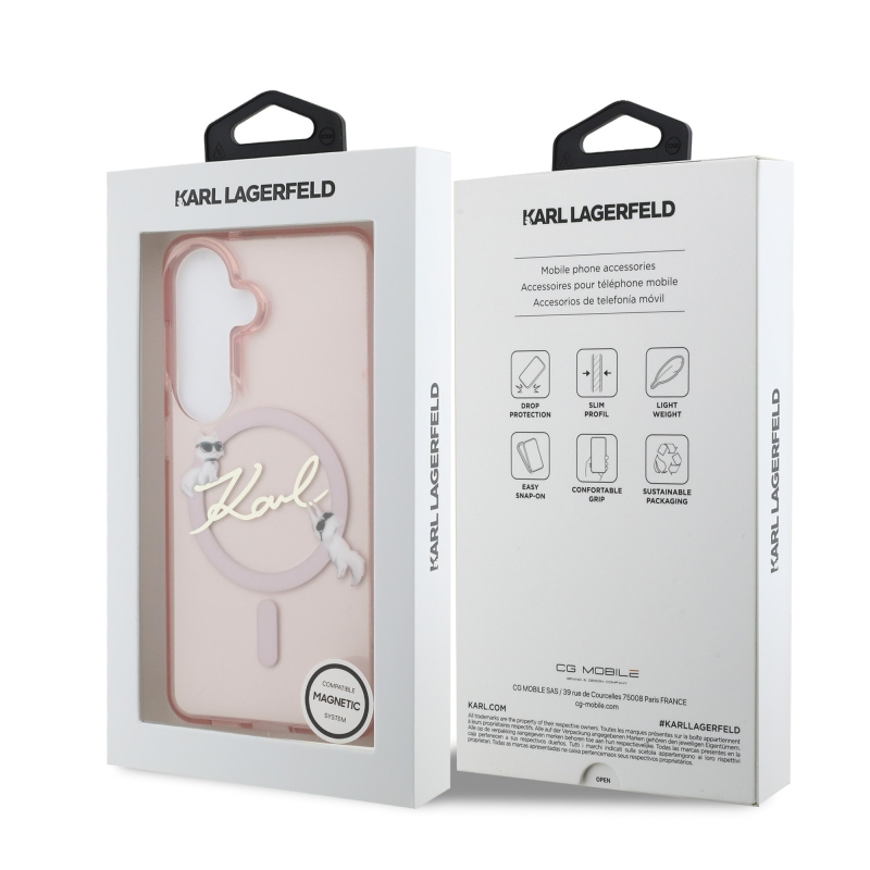 Karl Lagerfeld IML Choupette Karl Script Logo Magnetic Zadní Kryt pro Samsung Galaxy S26 Pink