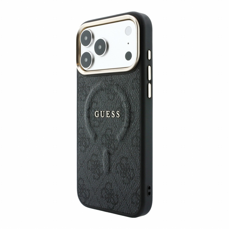 Guess PU Leather 4G Gold Frame Embossed MagSafe Zadní Kryt pro iPhone 18 Pro Black