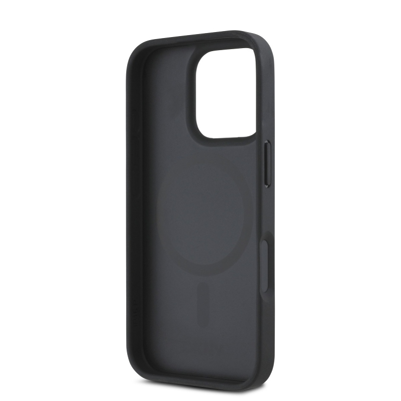 DKNY PU Leather Repeat Pattern Stack Logo MagSafe Zadní Kryt pro iPhone 16 Pro Black
