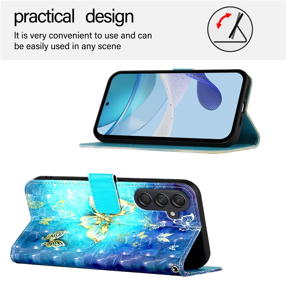 Patte knížkové pouzdro na Samsung Galaxy M55 5G - modrozlatí motýli