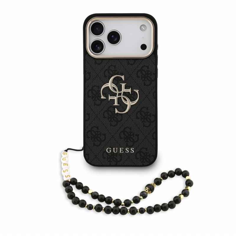 Guess PU 4G Metal Logo Strap Zadní Kryt pro iPhone 18 Pro Max Black