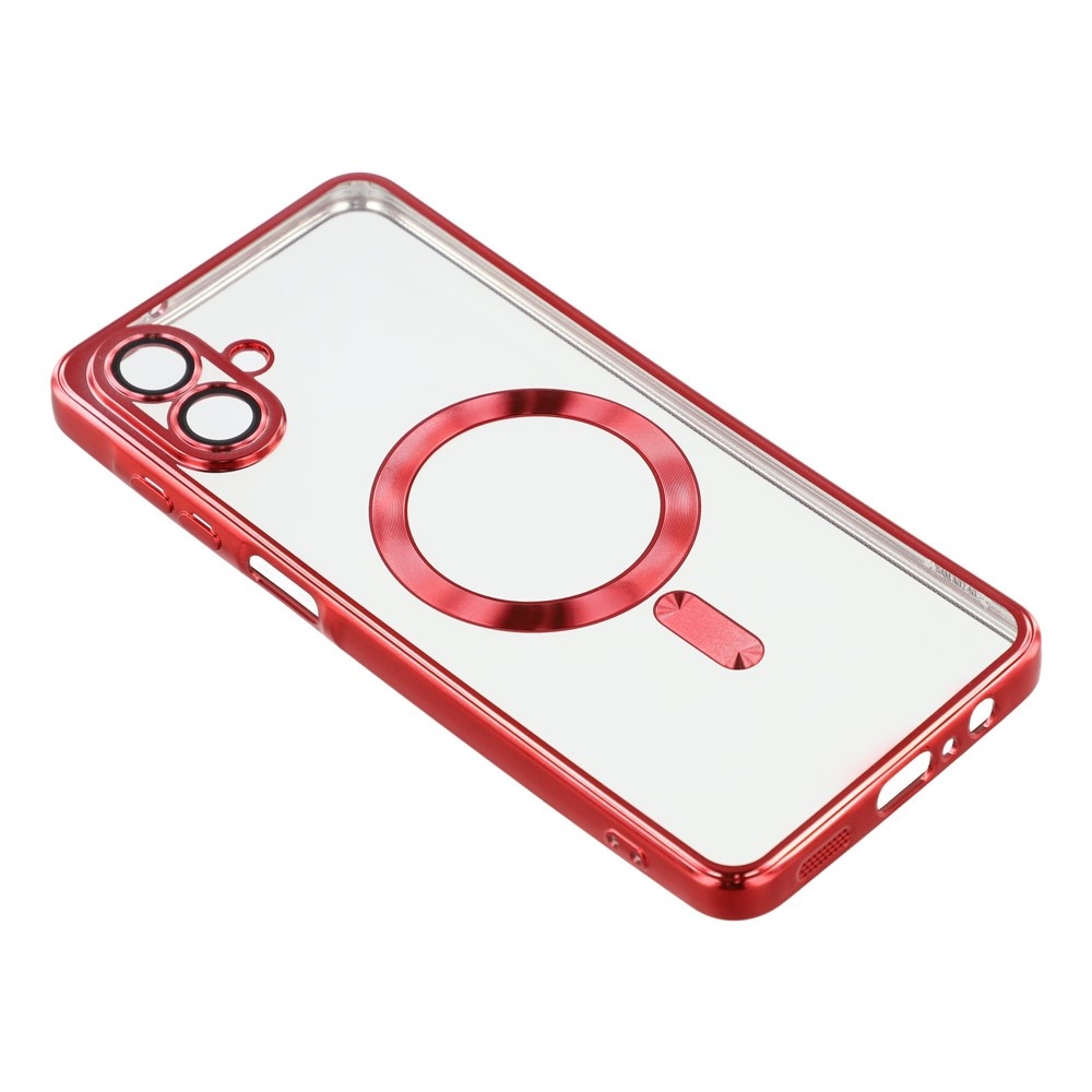 Clear obal s ochranou fotoaparátu a podporou MagSafe na Samsung Galaxy A07 4G - červený