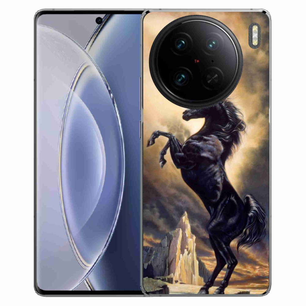 Gelový kryt mmCase na Vivo X90 Pro - černý kreslený kůň