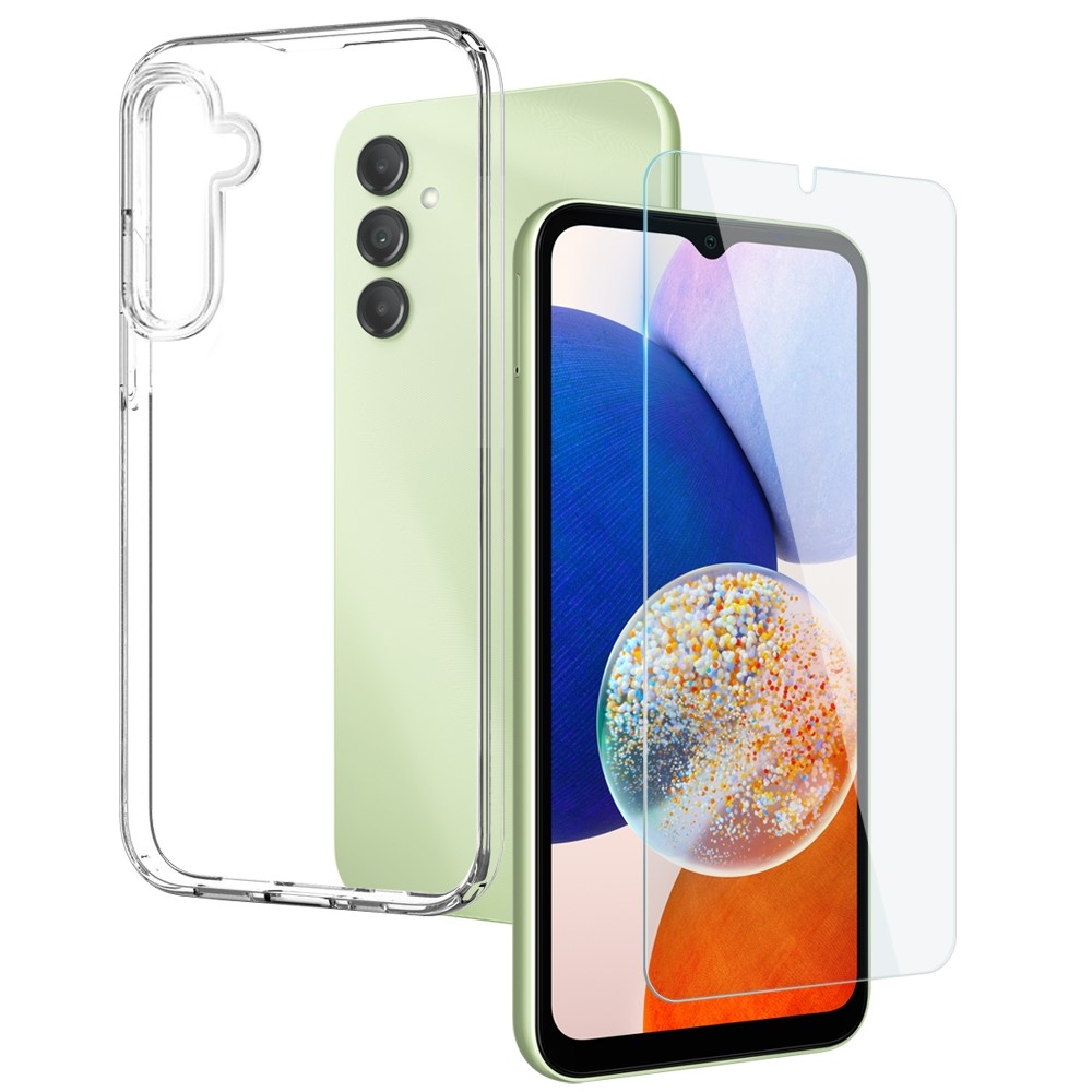 NORTHJO průhledný gelový obal + tvrzené sklo na Samsung Galaxy A14 4G/5G - průhledný