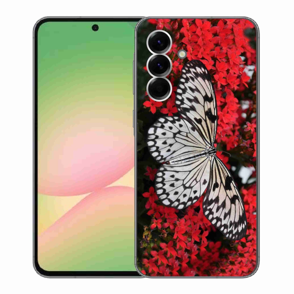 Gelový kryt mmCase na Samsung Galaxy A56 5G - černobílý motýl 1