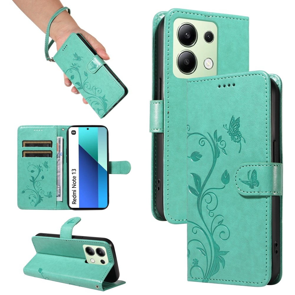 Flower knížkové pouzdro na Xiaomi Redmi Note 13 - modrozelené