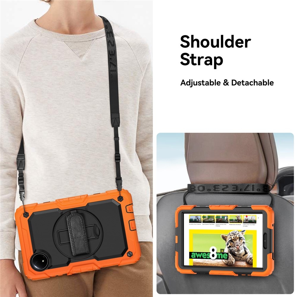 Strap odolný kryt s držákem na ruku a ramenním popruhem na Xiaomi Redmi Pad SE 8.7 - oranžový