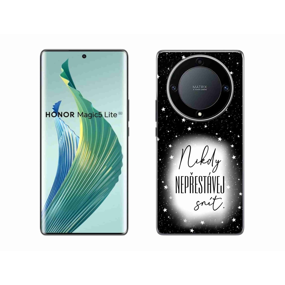 Gelový kryt mmCase na Honor Magic 5 Lite 5G - citát 1 bíločerné pozadí