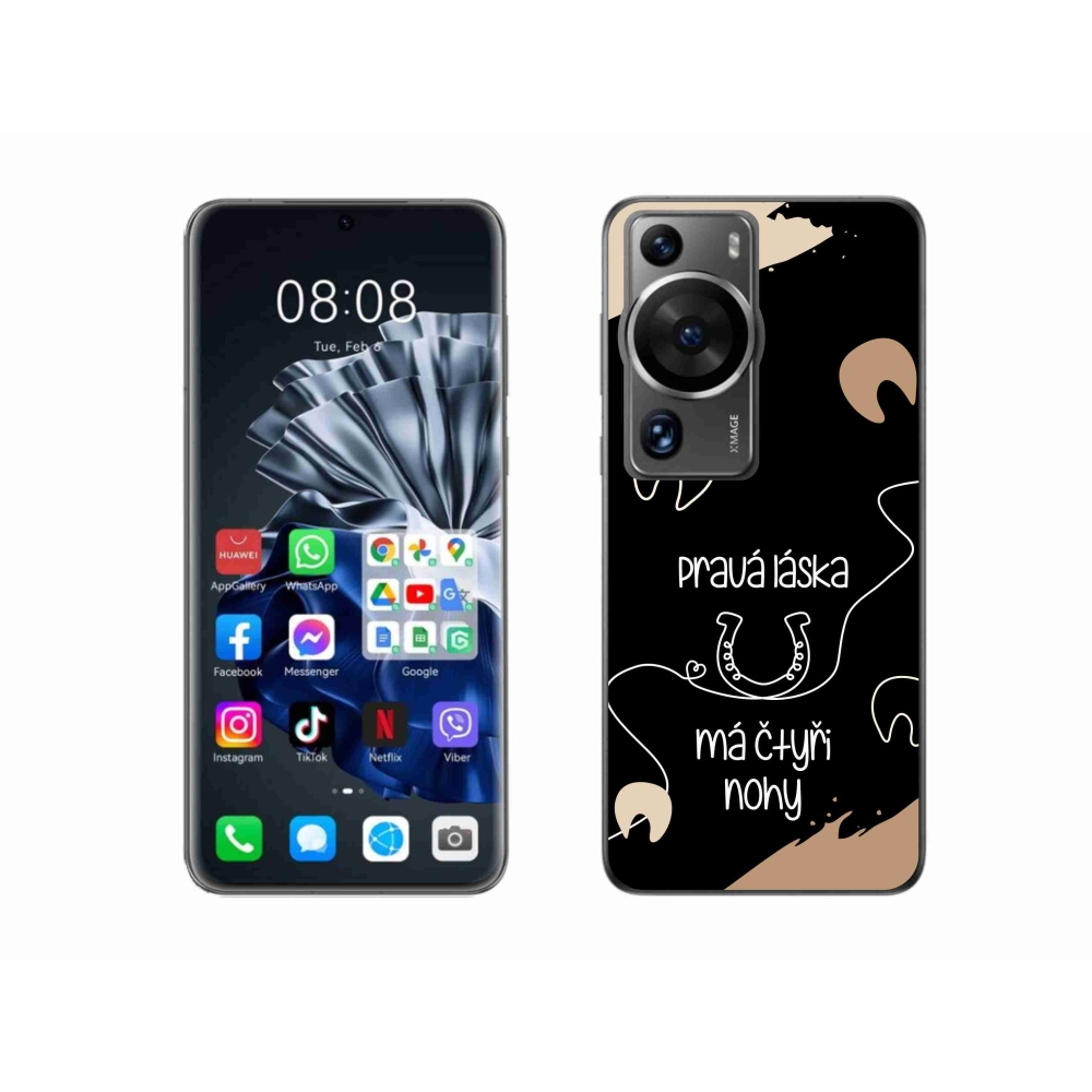Gelový kryt mmCase na Huawei P60 Pro - koňský motiv černé pozadí