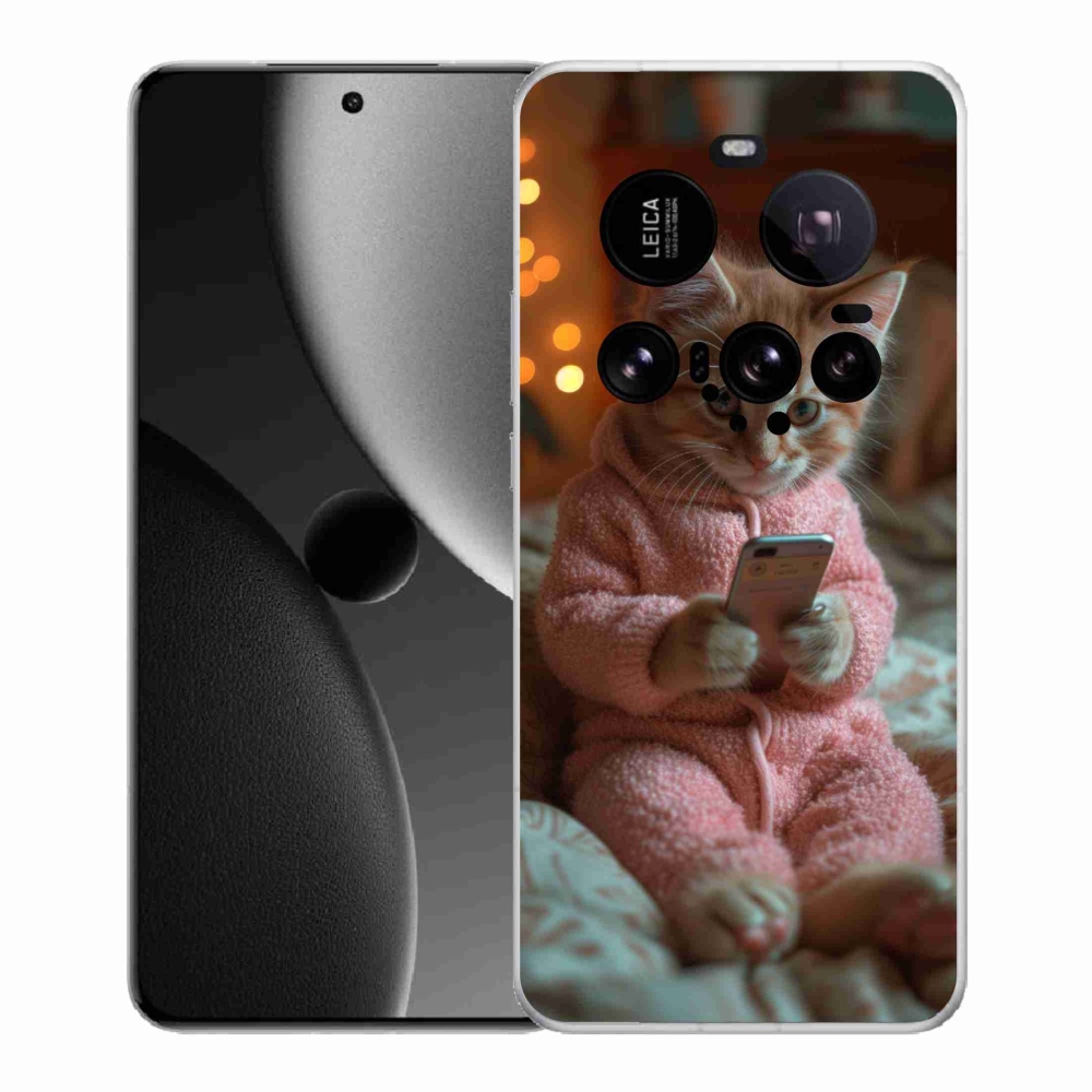 Gelový kryt mmCase na Xiaomi 15 Ultra - kotě s mobilem