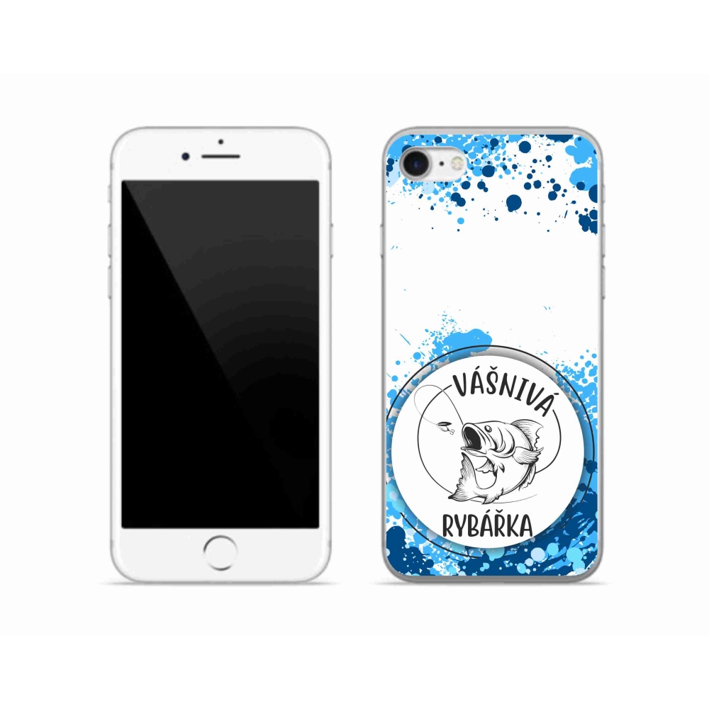 Gelový kryt mmCase na iPhone SE (2020) - vášnivá rybářka bílé pozadí