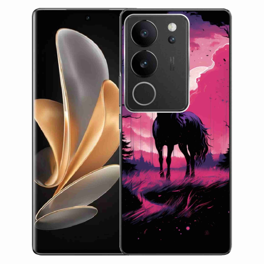 Gelový kryt mmCase na Vivo V29 5G - černý kreslený kůň 1