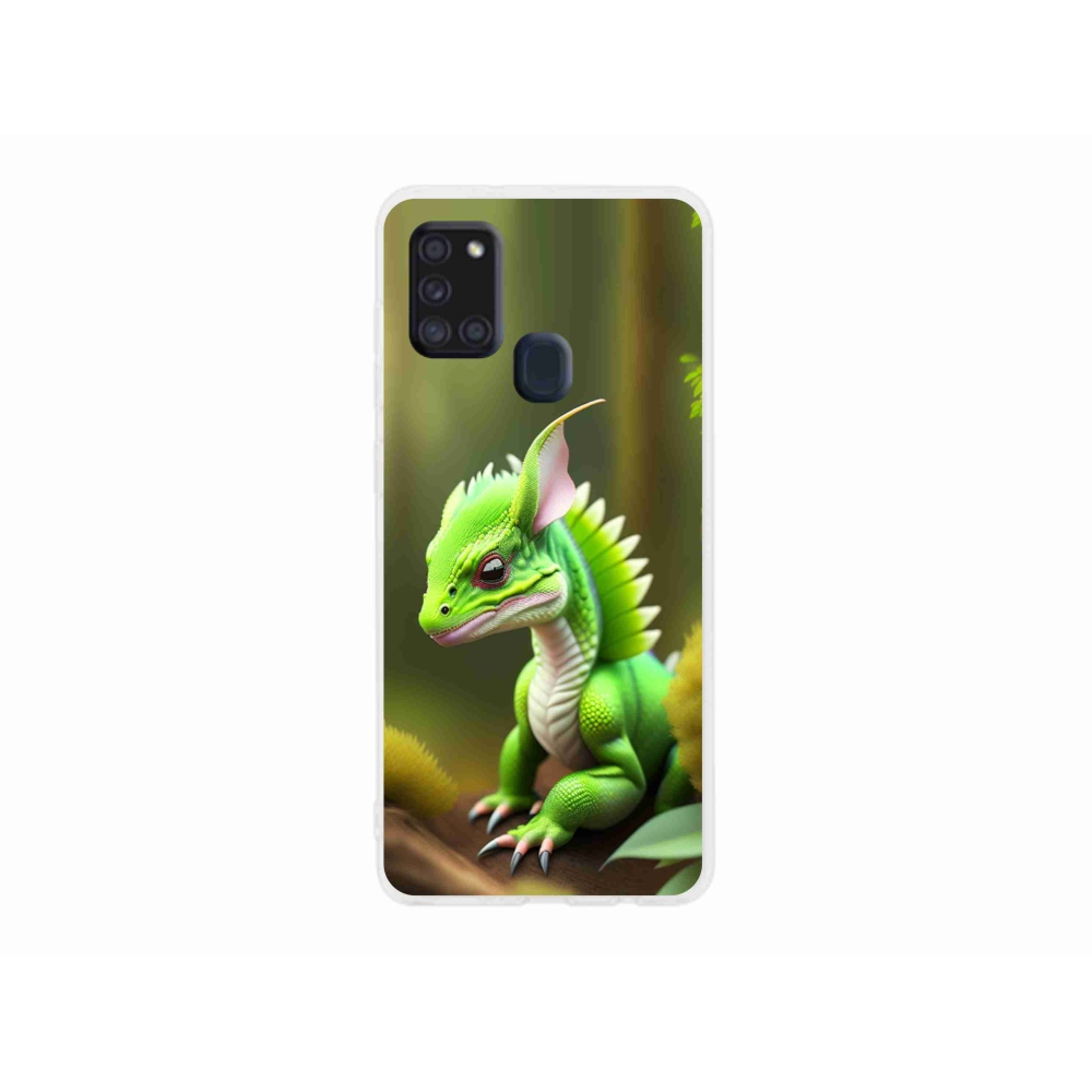 Gelový kryt mmCase na Samsung Galaxy A21s - zelený dráček